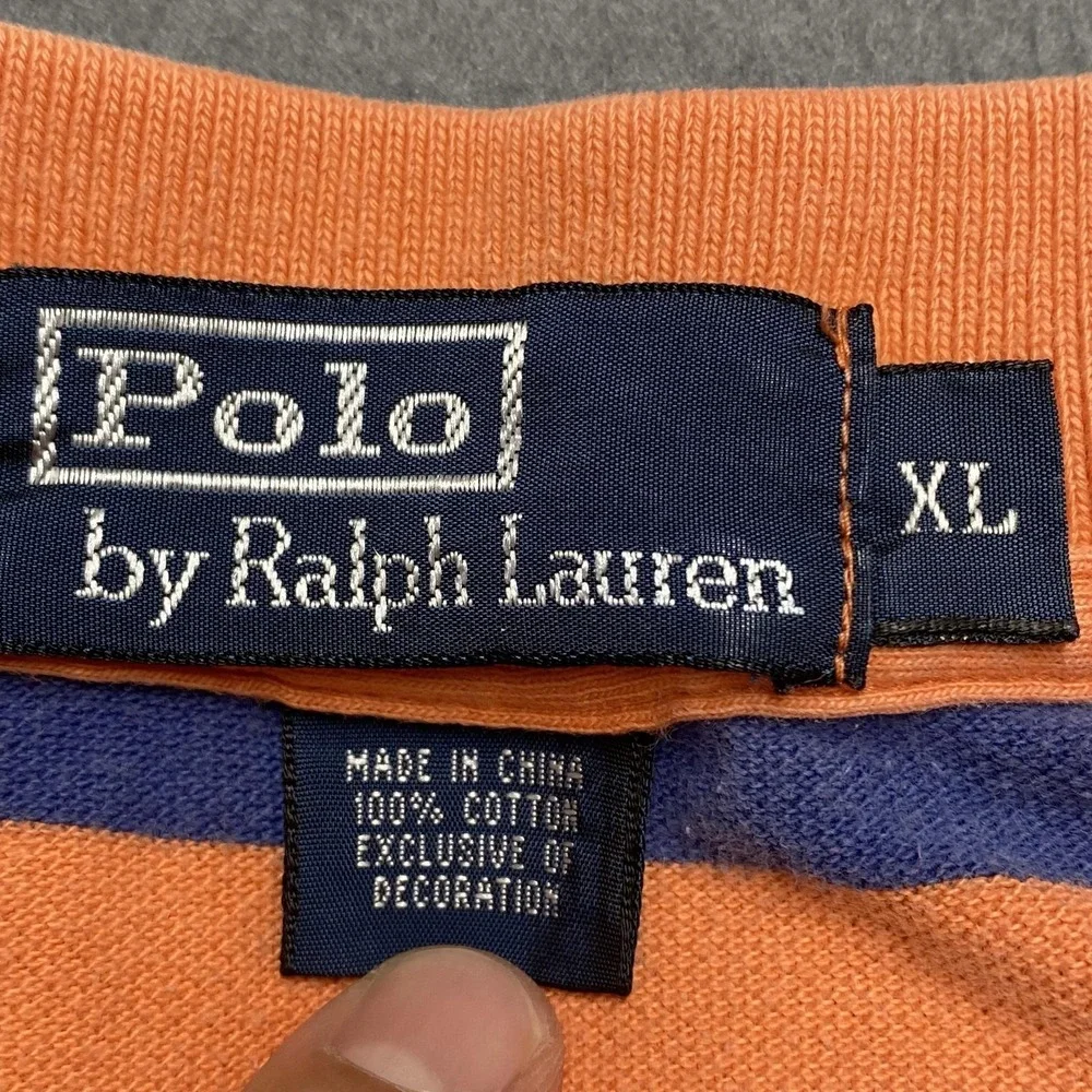 Polo Ralph Lauren Polo Shirt Mens XL Orange Blue Stripe 100% Cotton Pony Logo